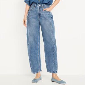 OLD NAVY HIGH-RISE BARREL LEG CROPPED JEANS DENIM PANTS SEAMED STRETCH sz 6